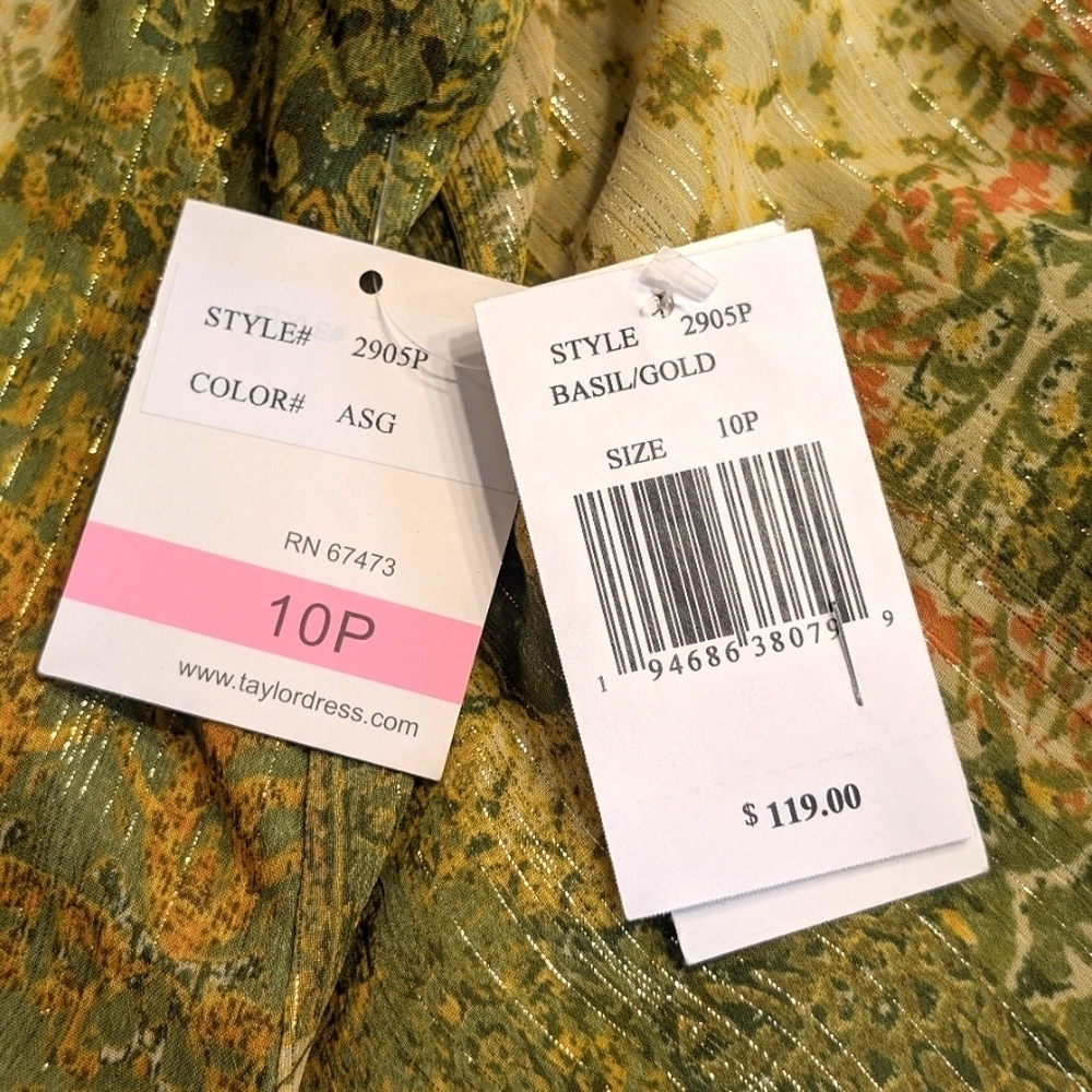 Taylor Green Gold Metallic Halter A-Line Dress Petite Party Brunch Size 10P - Picture 10 of 11